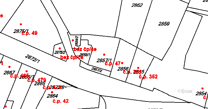 Předměstí 47, Litoměřice na parcele st. 2857/1 v KÚ Litoměřice, Katastrální mapa