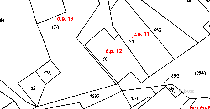 Nahoruby 12, Křečovice na parcele st. 19 v KÚ Nahoruby, Katastrální mapa