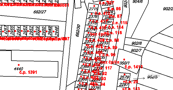 Kyjov 406 na parcele st. 2371 v KÚ Kyjov, Katastrální mapa