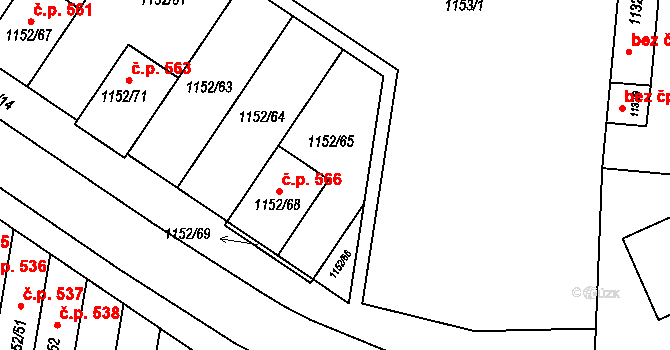 Plumlov 564 na parcele st. 1152/65 v KÚ Plumlov, Katastrální mapa