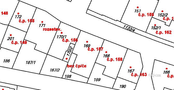 Svratka 157 na parcele st. 169 v KÚ Svratka, Katastrální mapa