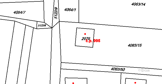 Vizovice 995 na parcele st. 2078 v KÚ Vizovice, Katastrální mapa