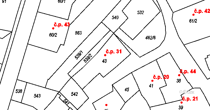 Machová 31 na parcele st. 43 v KÚ Machová, Katastrální mapa