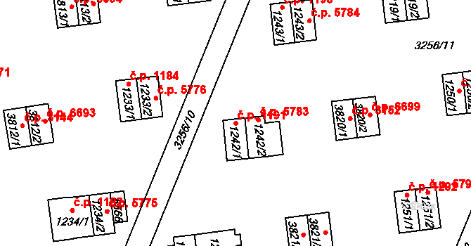 Zlín 1191 na parcele st. 1242/1 v KÚ Zlín, Katastrální mapa