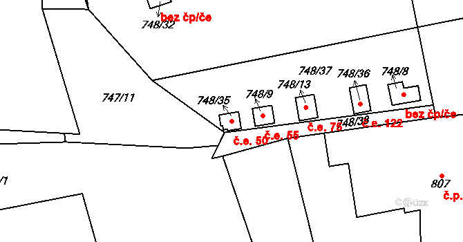 Bludovice 50, Havířov na parcele st. 748/35 v KÚ Bludovice, Katastrální mapa