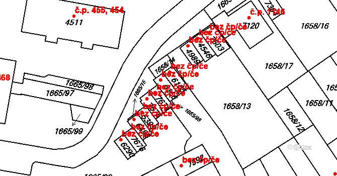 Třebíč 43277365 na parcele st. 6166 v KÚ Třebíč, Katastrální mapa