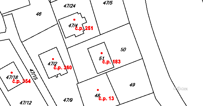 Šilheřovice 183 na parcele st. 51 v KÚ Šilheřovice, Katastrální mapa