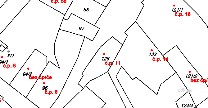 Skrochovice 11, Brumovice na parcele st. 126 v KÚ Skrochovice, Katastrální mapa