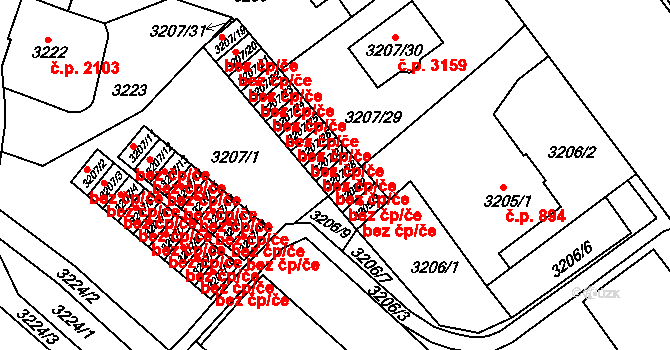 Teplice 45123365 na parcele st. 3207/28 v KÚ Teplice, Katastrální mapa