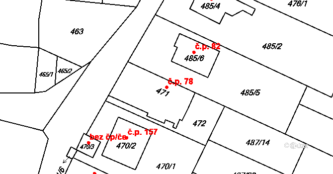 Chlebičov 78 na parcele st. 471 v KÚ Chlebičov, Katastrální mapa
