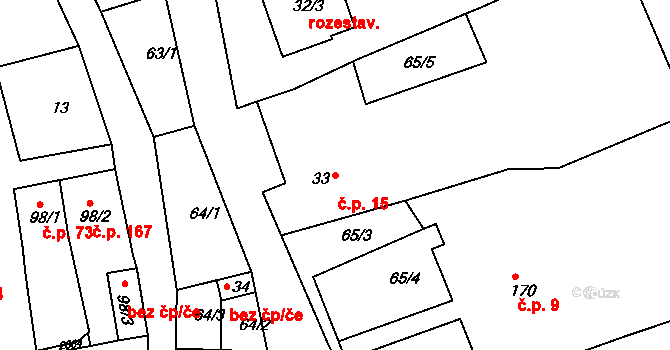 Bzová 15, Bojkovice na parcele st. 33 v KÚ Bzová u Uherského Brodu, Katastrální mapa