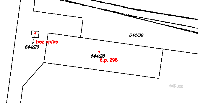 Holubice 298 na parcele st. 644/28 v KÚ Holubice, Katastrální mapa