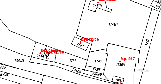 Sedlčany 49110365 na parcele st. 1733 v KÚ Sedlčany, Katastrální mapa