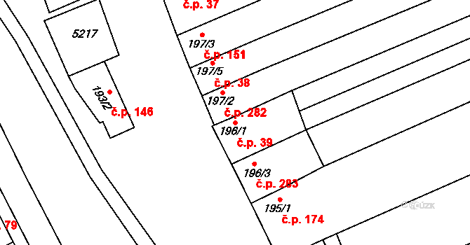 Horní Němčí 39 na parcele st. 196/1 v KÚ Horní Němčí, Katastrální mapa