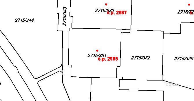 Hranice 2986, Karviná na parcele st. 2715/331 v KÚ Karviná-město, Katastrální mapa