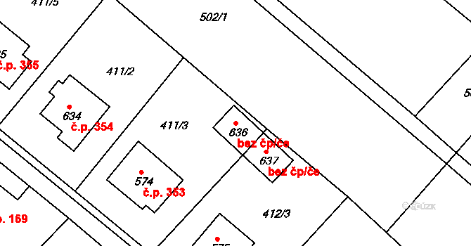 Luže 50486365 na parcele st. 636 v KÚ Luže, Katastrální mapa