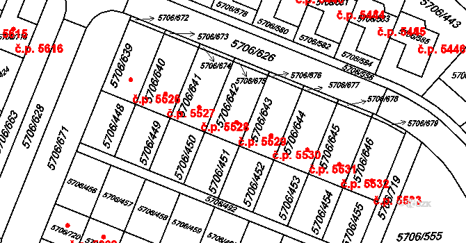 Jihlava 5529 na parcele st. 5706/642 v KÚ Jihlava, Katastrální mapa
