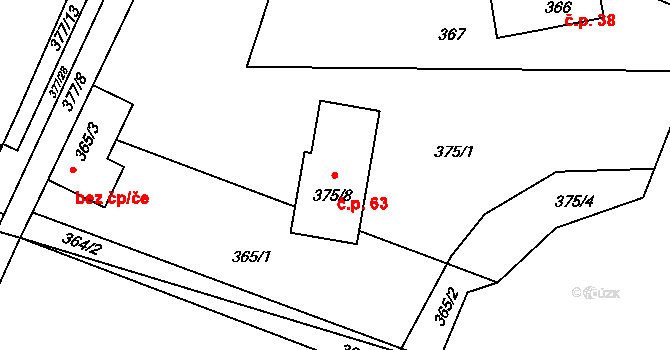 Hrádkov 63, Boskovice na parcele st. 375/8 v KÚ Hrádkov, Katastrální mapa