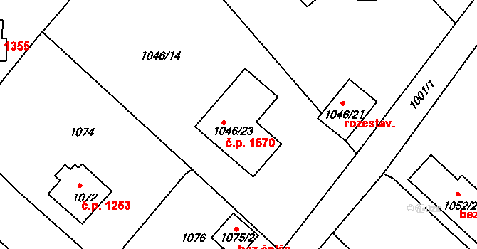 Rumburk 1 1570, Rumburk na parcele st. 1046/23 v KÚ Rumburk, Katastrální mapa