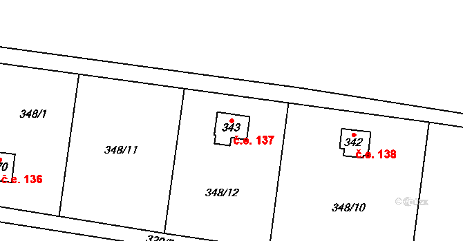 Čisovice 137 na parcele st. 343 v KÚ Čisovice, Katastrální mapa