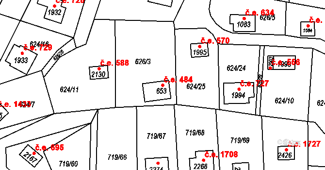 Pikovice 484, Hradištko na parcele st. 653 v KÚ Hradištko pod Medníkem, Katastrální mapa