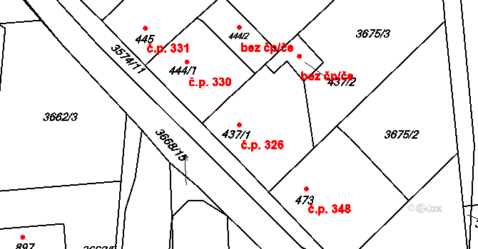 Kožlany 326 na parcele st. 437/1 v KÚ Kožlany, Katastrální mapa