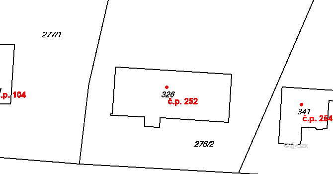 Chotoviny 252 na parcele st. 326 v KÚ Chotoviny, Katastrální mapa