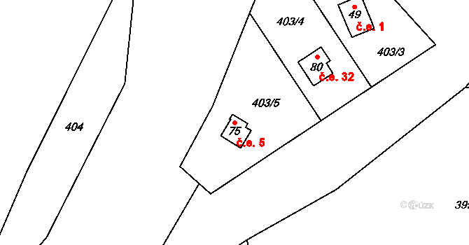 Ostrovec 5, Ostrovec-Lhotka na parcele st. 75 v KÚ Ostrovec u Terešova, Katastrální mapa
