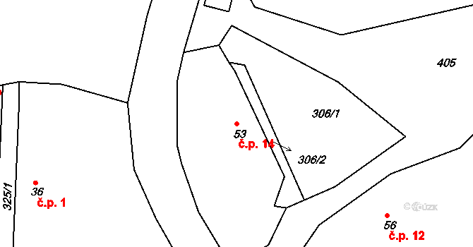 Horní Raškovice 14, Svinčany na parcele st. 53 v KÚ Raškovice u Přelouče, Katastrální mapa