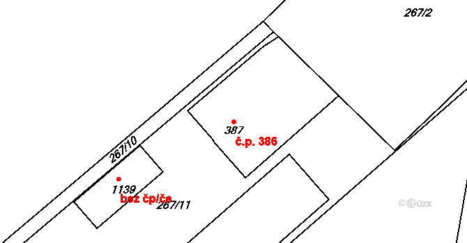 Rosice 386, Pardubice na parcele st. 387 v KÚ Rosice nad Labem, Katastrální mapa