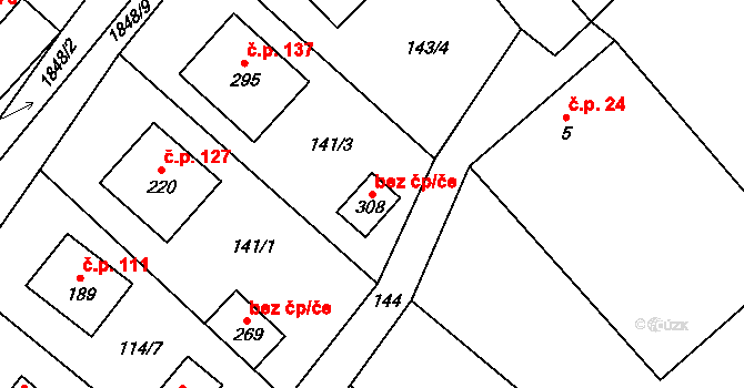 Borovany 79086365 na parcele st. 308 v KÚ Hluboká u Borovan, Katastrální mapa