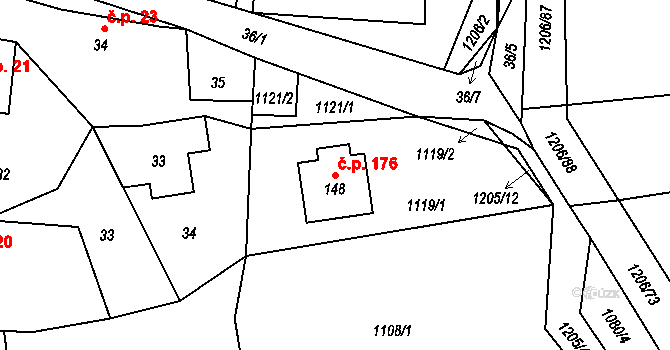 Chromeč 176 na parcele st. 148 v KÚ Chromeč, Katastrální mapa