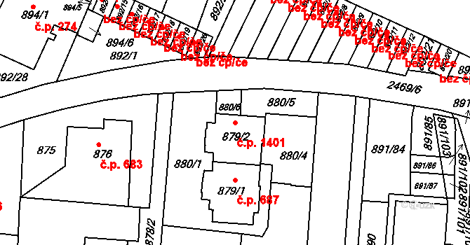Jeseník 1401 na parcele st. 879/2 v KÚ Jeseník, Katastrální mapa