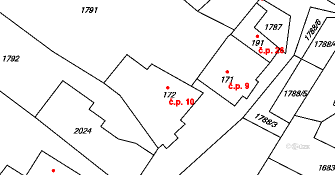 Heltínov 10, Luboměř na parcele st. 172 v KÚ Luboměř, Katastrální mapa