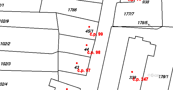 Vyšší Brod 98 na parcele st. 44 v KÚ Vyšší Brod, Katastrální mapa