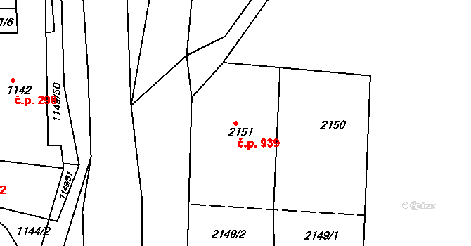 Vejprty 939 na parcele st. 2151 v KÚ Vejprty, Katastrální mapa