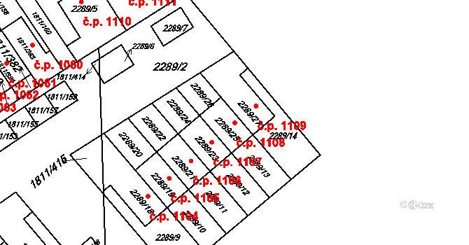 Buštěhrad 1108 na parcele st. 2289/25 v KÚ Buštěhrad, Katastrální mapa