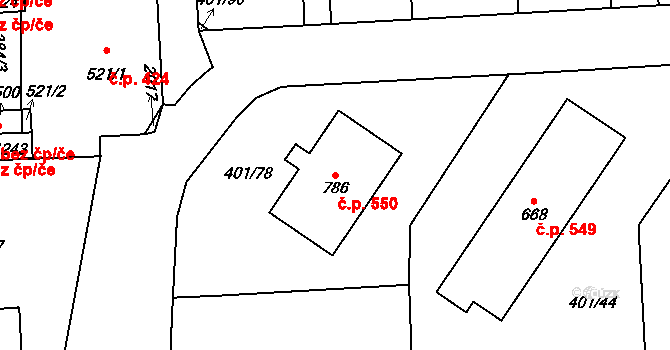 Přibyslav 550 na parcele st. 786 v KÚ Přibyslav, Katastrální mapa