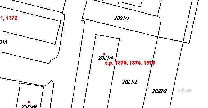 Kostelec nad Orlicí 1374,1375,1376 na parcele st. 2021/4 v KÚ Kostelec nad Orlicí, Katastrální mapa