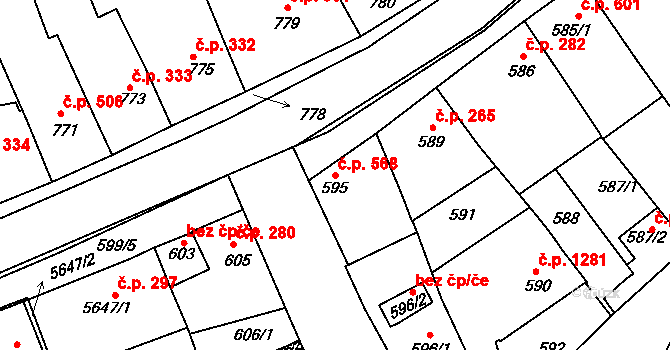 Hustopeče 568 na parcele st. 595 v KÚ Hustopeče u Brna, Katastrální mapa