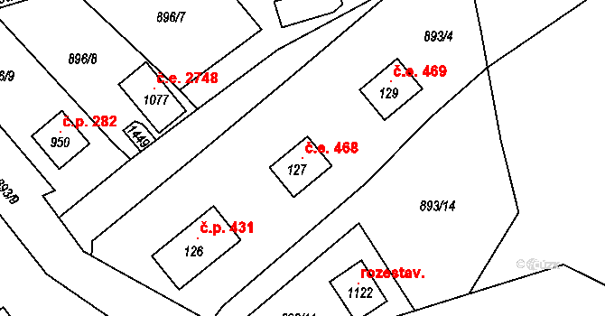 Háje 468, Cheb na parcele st. 127 v KÚ Háje u Chebu, Katastrální mapa