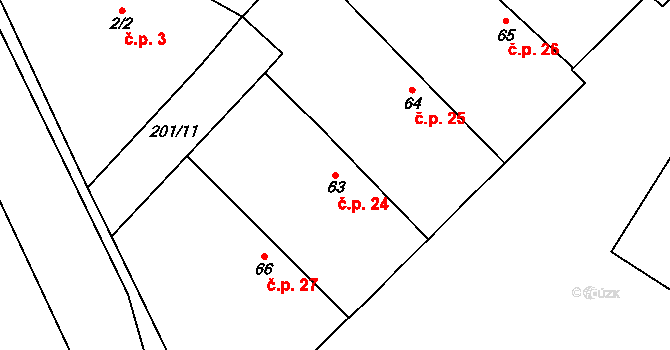Běruničky 24, Běrunice na parcele st. 63 v KÚ Běruničky, Katastrální mapa