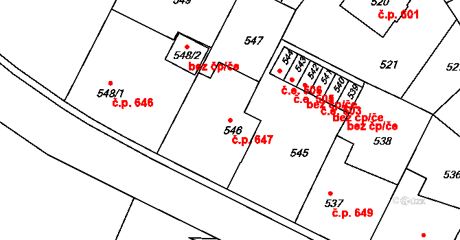 Moravský Krumlov 647 na parcele st. 546 v KÚ Moravský Krumlov, Katastrální mapa