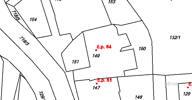 Černotín 64 na parcele st. 149 v KÚ Černotín, Katastrální mapa
