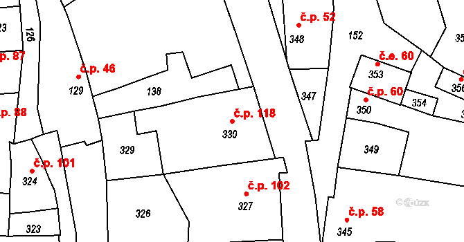 Přerov XII-Žeravice 118, Přerov na parcele st. 330 v KÚ Žeravice, Katastrální mapa