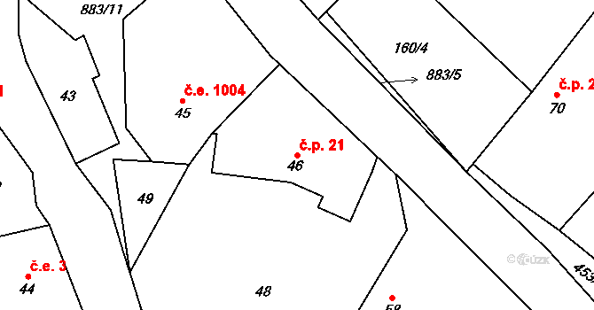 Janovická Lhota 21, Uhlířské Janovice na parcele st. 46 v KÚ Janovická Lhota, Katastrální mapa