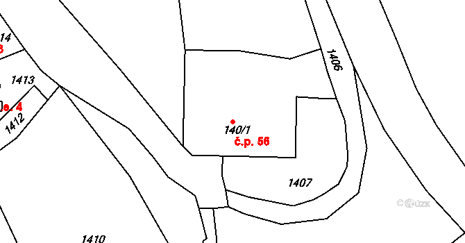 Klucké Chvalovice 56, Zbýšov na parcele st. 140/1 v KÚ Klucké Chvalovice, Katastrální mapa