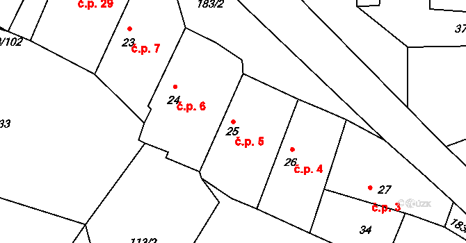 Písty 5 na parcele st. 25 v KÚ Písty u Nymburka, Katastrální mapa