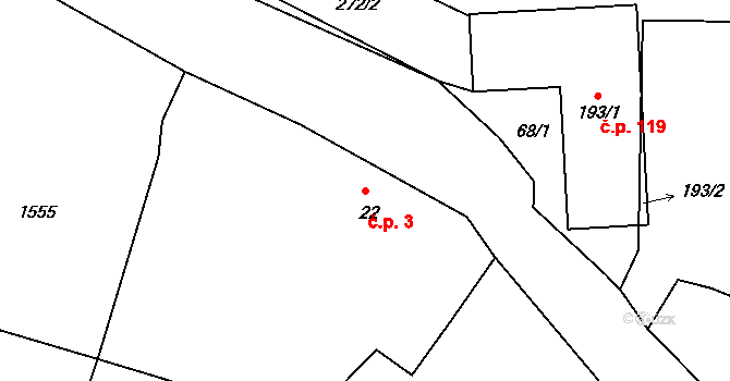 Bor 3, Sadov na parcele st. 22 v KÚ Bor u Karlových Var, Katastrální mapa