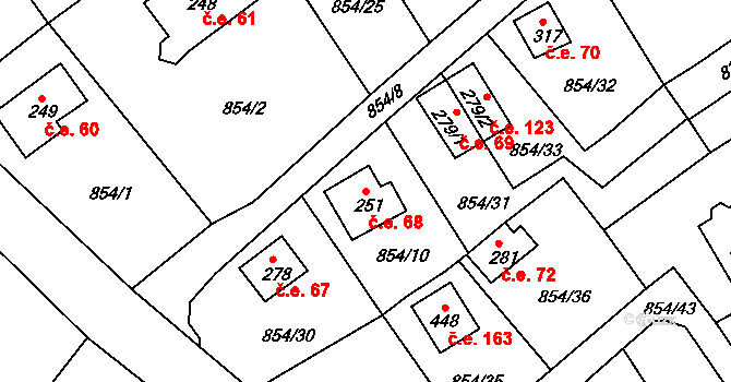 Děpoltovice 68 na parcele st. 251 v KÚ Děpoltovice, Katastrální mapa